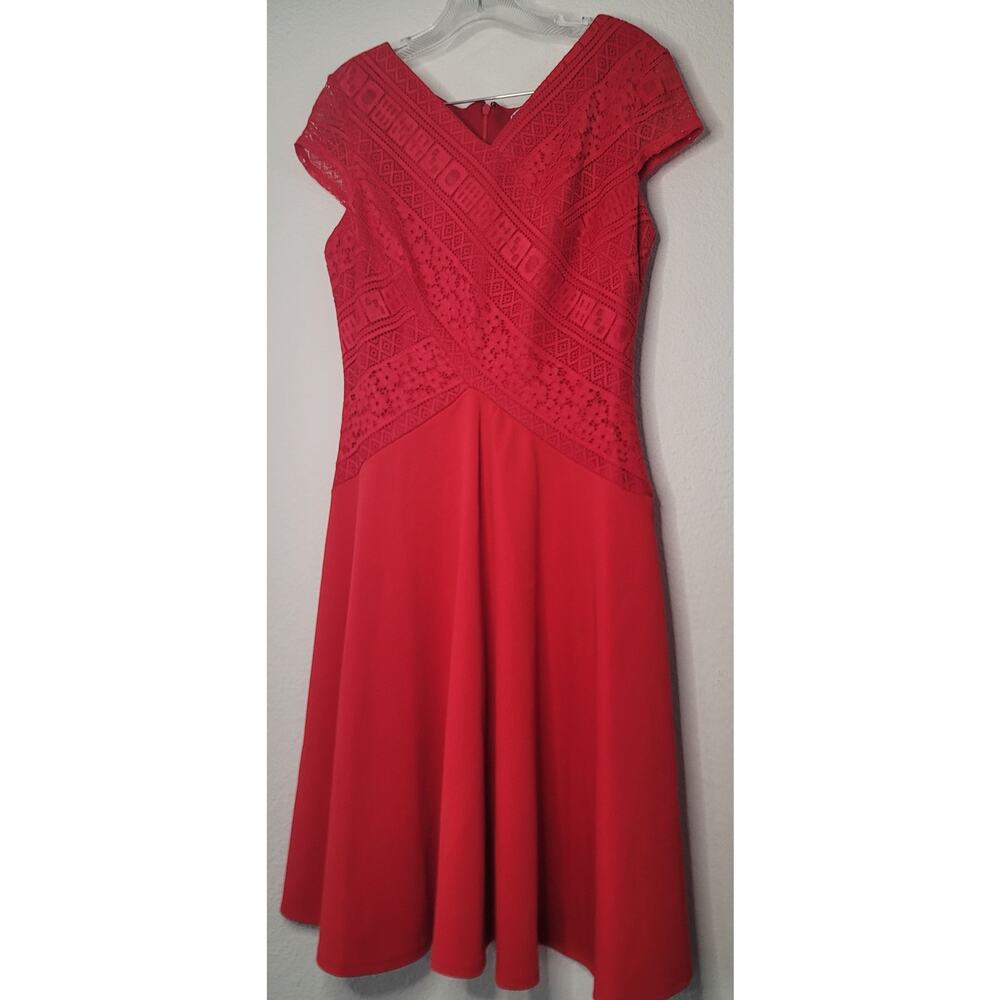 Bright Red Fit & Flare Dress Lace Bodice Cap Sleeves Northstyle Women's Size 10